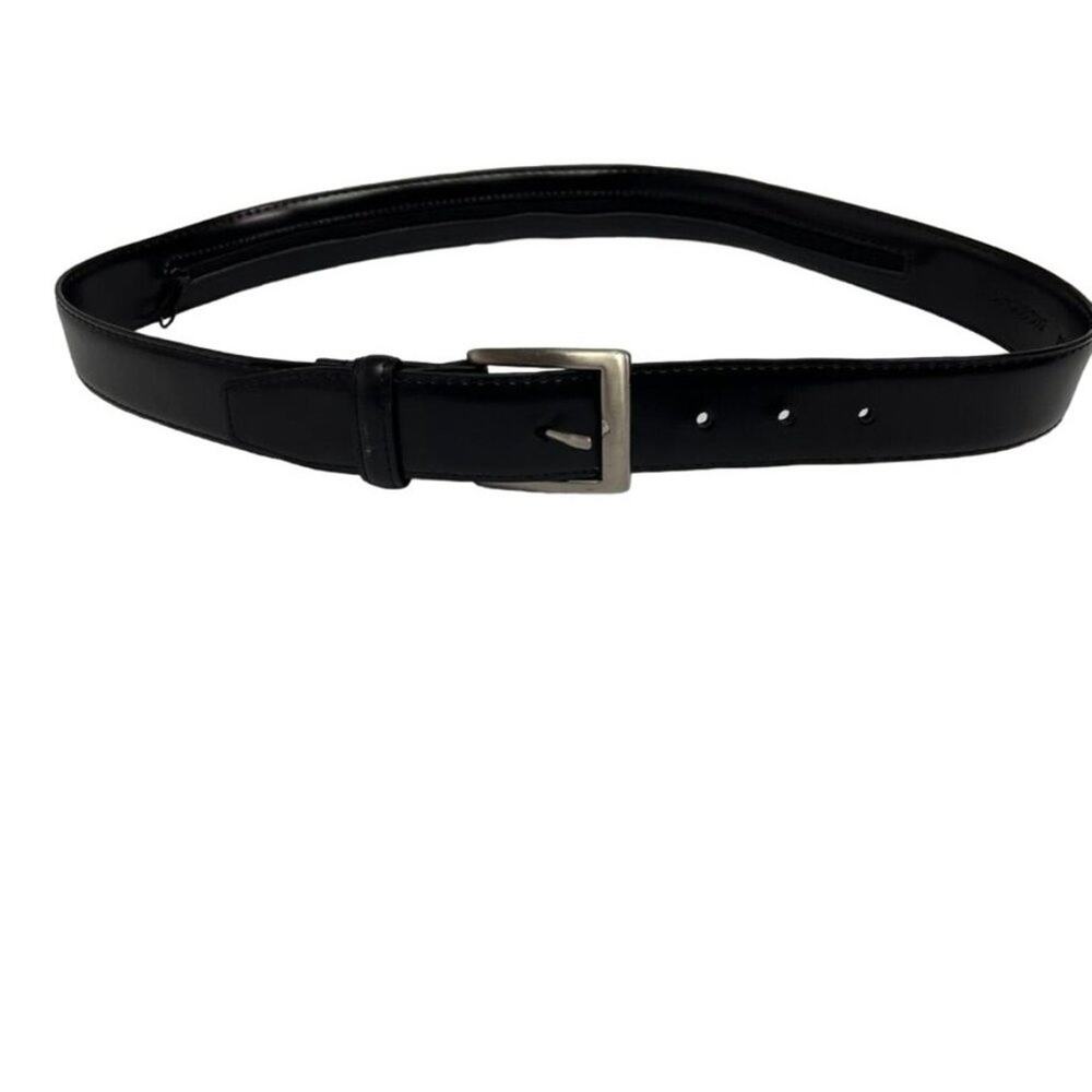 Belt Men's 34 Black Genuine Leather With Inside Zipper Pocket Unbranded